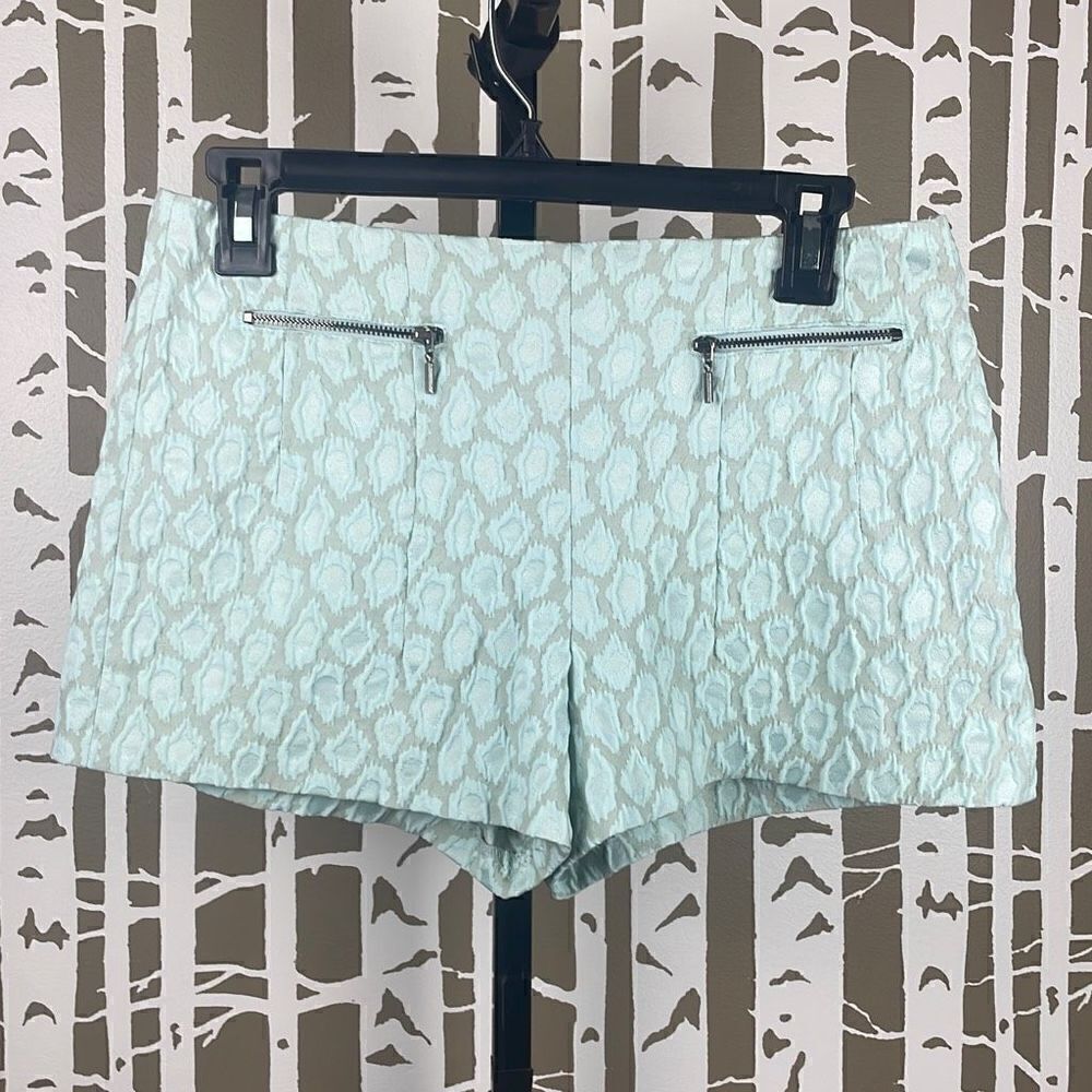 Zara Mint Green Leopard Print Textured Tapestry Shorts sz S